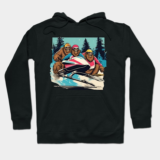 Funny Bigfoot Team Bobsleigh in Winter Time Vintage Bigfoot Dad Hoodie by DaysuCollege